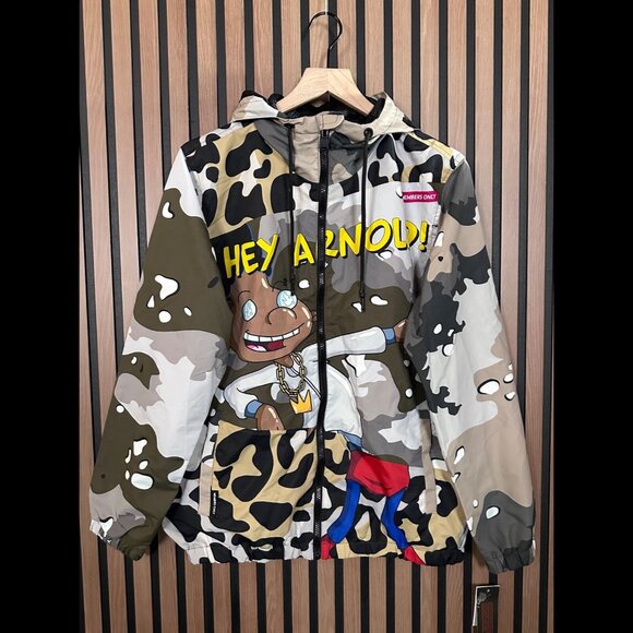 New Members Only x Nickelodeon Jacket Small Mens Black Hey Arnold Hooded Camo